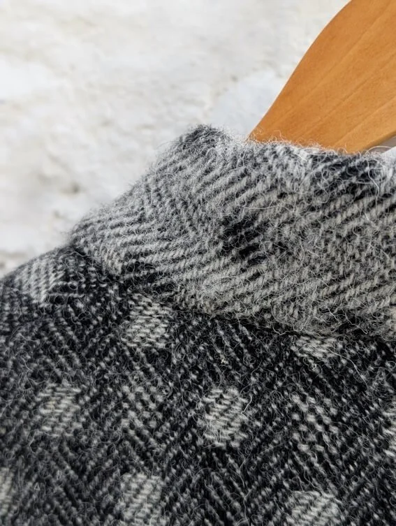 The collar detail of our new Elvet Jacket, made in Wales from British wool